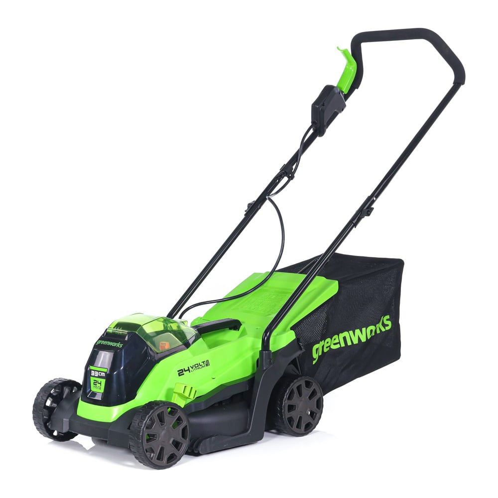 Изображение товара Газонокосилка аккумуляторная GreenWorks 24V, 33 см, бесщеточная, с 1хАКБ 2Ач c USB и ЗУ 2516107USB2