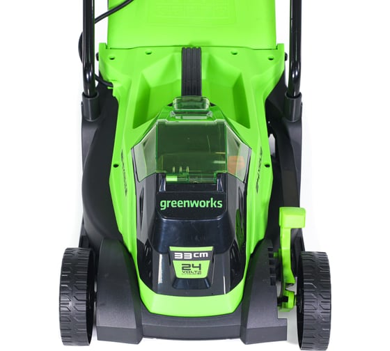 Изображение товара Газонокосилка аккумуляторная GreenWorks 24V, 33 см, бесщеточная, с 1хАКБ 2Ач c USB и ЗУ 2516107USB2