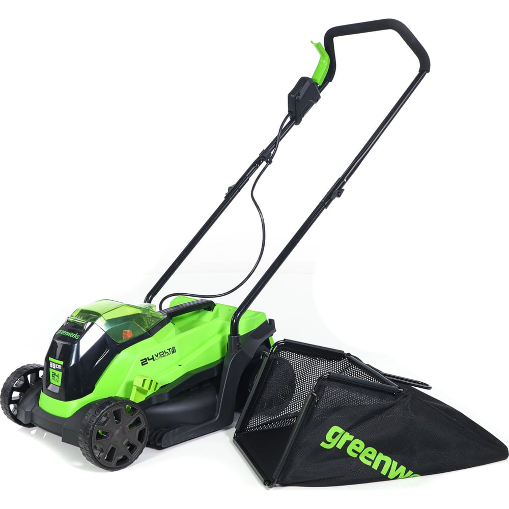 Изображение товара Газонокосилка аккумуляторная GreenWorks 24V, 33 см, бесщеточная, с 1хАКБ 4Ач c USB и ЗУ 2516107USB4