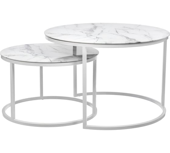 Изображение товара Набор кофейных столиков BRADEX Tango белый мрамор (стекло с фотопечатью) с белыми ножками, 2 шт. RF 0600