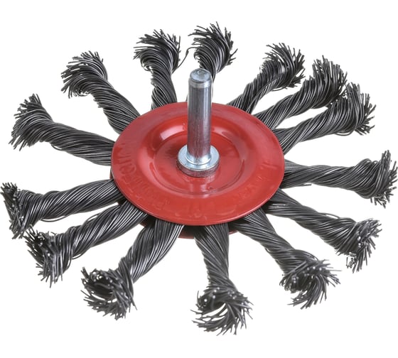 Изображение товара Щетка металлическая со шпилькой крученая тарелка 100 мм для дрели ON 20-02-310