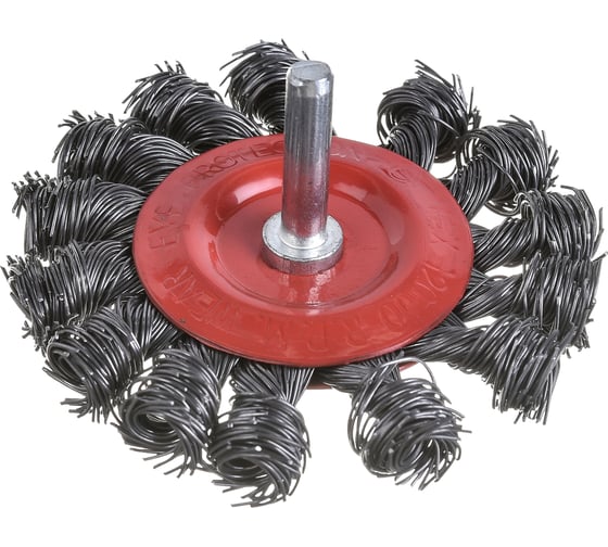 Изображение товара Щетка металлическая со шпилькой крученая тарелка 75 мм для дрели ON 20-02-375