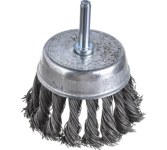 Изображение товара Щетка металлическая со шпилькой крученая чашка 75 мм для дрели ON 20-02-275
