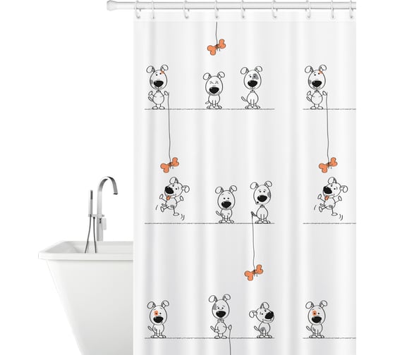 Изображение товара Штора для ванной Tatkraft Funny Dogs текстиль, 180x180 см, 12 колец в комплекте 11496
