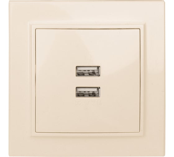 Изображение товара 2-местная розетка USB EKF Минск СП 2,1А бежевая ERR-2USB-200