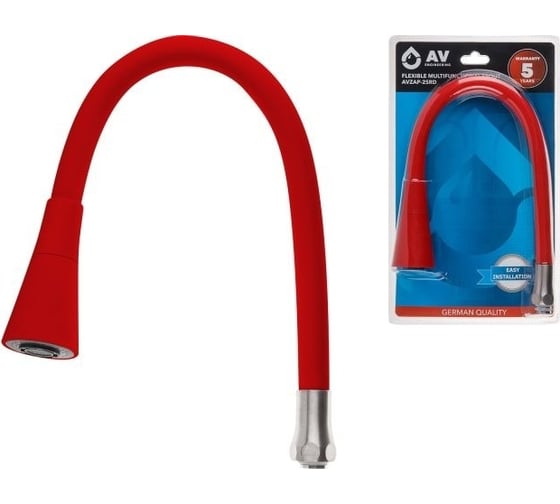 Изображение товара Излив гибкий AV Engineering с двухрежимной лейкой, красный, для смесителя, AVZAP-2SRD