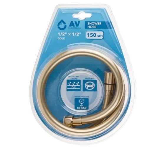 Изображение товара Шланг душевой AV Engineering, PVC, 1/2 г-г, 150 см, золото, AVSSS-116