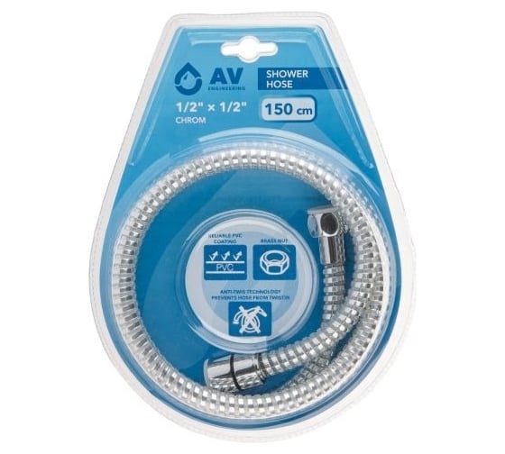 Изображение товара Шланг душевой AV Engineering, PVC, 1/2 г-г, 150 см, хром, AVSSS-110