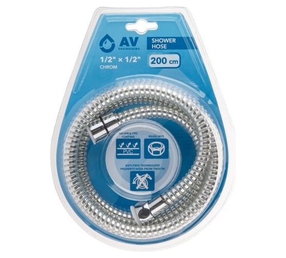 Изображение товара Шланг душевой AV Engineering, PVC, 1/2 г-г, 200 см, хром, AVSSS-112