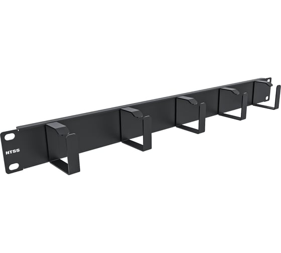 Изображение товара Организатор кабельный горизонтальный NTSS крепление 19 1U, 5 колец глубиной 85мм, металл, черный RAL 9005 NTSS-HORG-1U-5(85)-BL