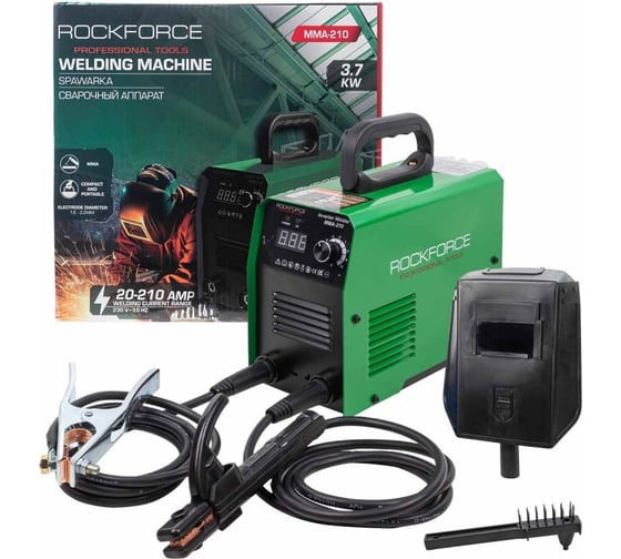 Изображение товара Сварочный аппарат Rockforce 3.7 кВт, 230 В, диаметр электрода - 1.6-3.2 мм, сварочный ток - 20-210 А RF-MMA-210(58940)