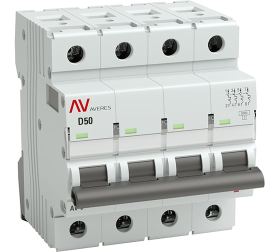 Изображение товара Автоматический выключатель EKF AV-6, 4P, 50A, 6kA, AVERES mcb6-4-50D-av