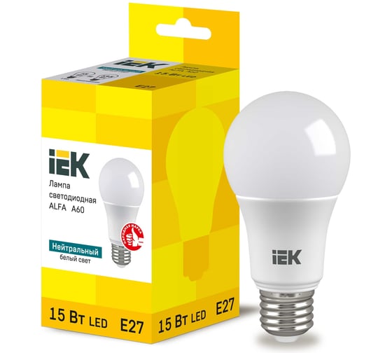Изображение товара Лампа IEK LED ALFA A60 груша 15Вт 230В 4000К E27 LLA-A60-15-230-40-E27
