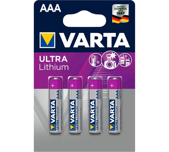 Изображение товара Батарейка Varta ULTRA FR03 AAA BL4 Lithium 1.5V (6103) 06103301404