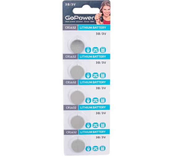 Изображение товара Батарейка GoPower CR1632 BL5 Lithium 3V 00-00023147