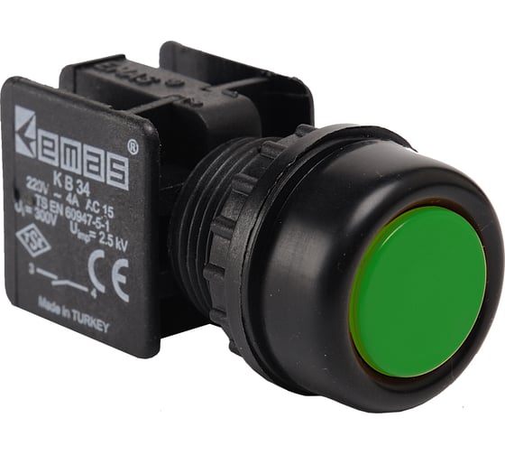 Изображение товара Водозащитная кнопка Emas зеленая 1НО, 240В, 3А. KB34RY