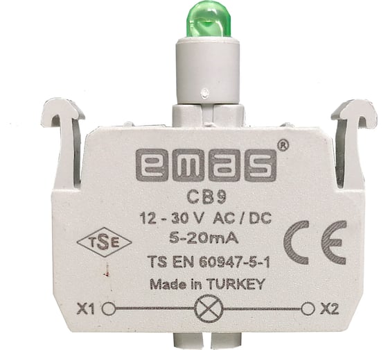 Изображение товара Блок-контакт подсветки Emas с зелёным светодиодом, серия C, 12-30 В AC/DC CB9