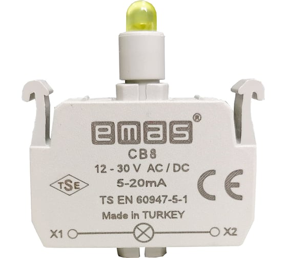 Изображение товара Блок-контакт подсветки Emas с жёлтым светодиодом, серия C, 12-30 В AC/DC CB8