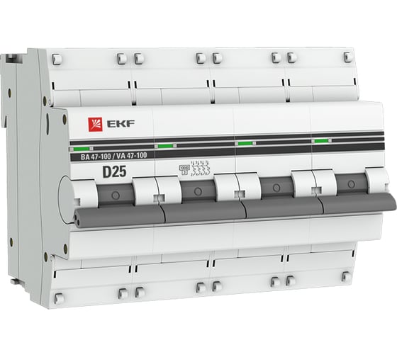 Изображение товара Автоматический выключатель EKF ВА 47-100, 4P, 25А, 10kA, PROxima mcb47100-4-25D-pro