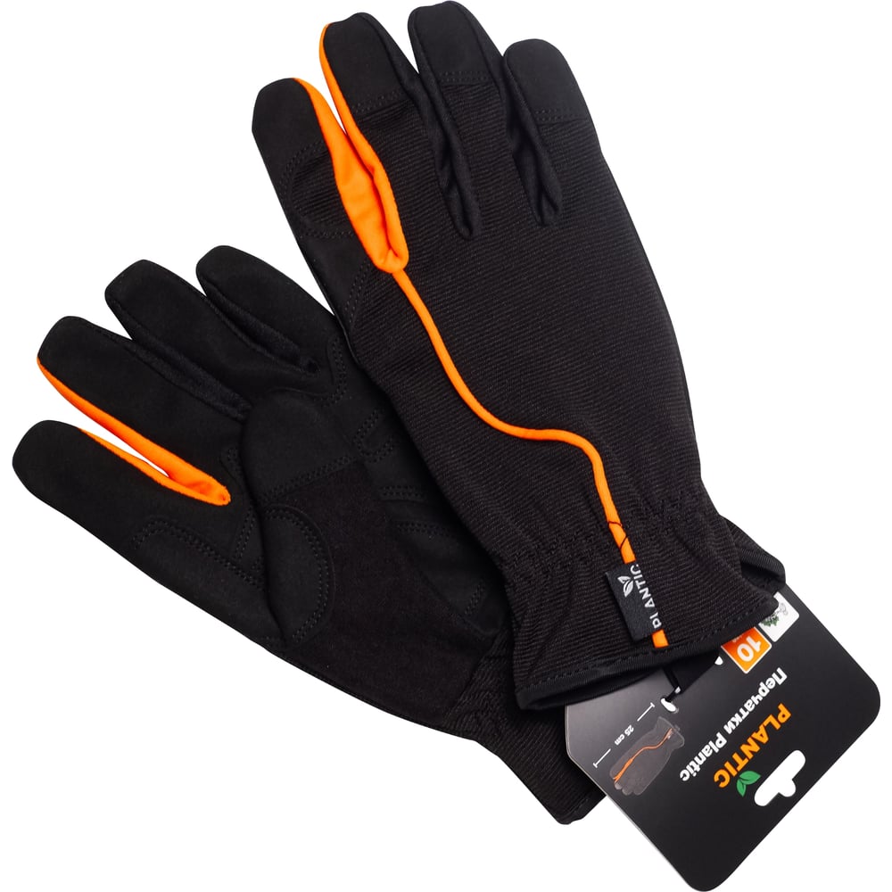 Изображение товара Перчатки Plantic 10 26403-01 универсальные для весны и лета, черные и оранжевые, 10 размер
