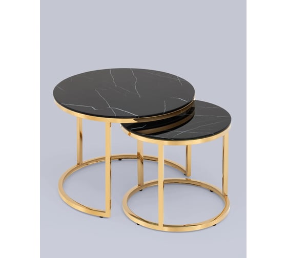 Изображение товара Набор журнальных столиков Стул Груп Селена 60 и 45 см, стекло черный мрамор, сталь золото EET-131-2S-TG black