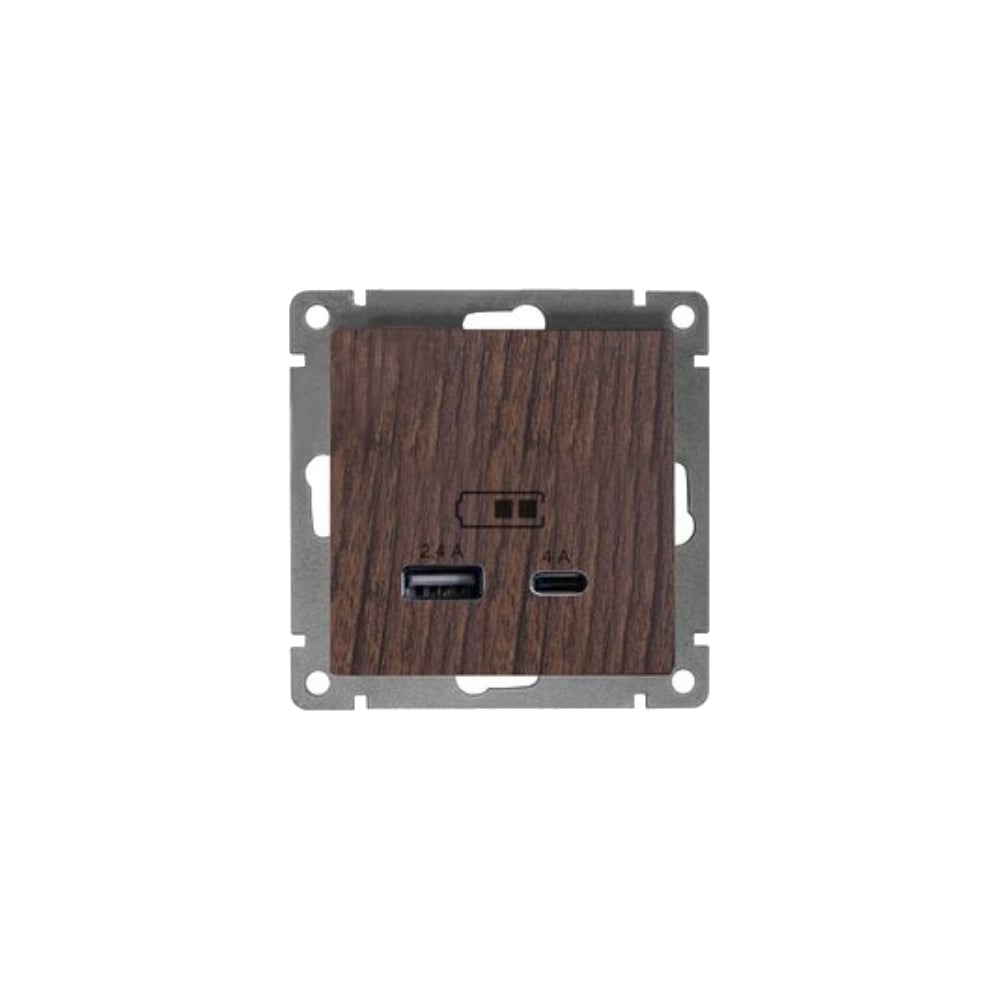 Изображение товара Розетка USB UNIVersal Type-A (2,4А) + Type-C (4А) серия "Афина" с/у, венге (еврослот) А0059-V