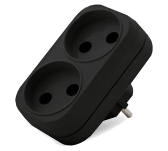 Изображение товара UNIVersal Разветвитель 2гнезда, без заземления плоский черный 10А 250В (еврослот) 1932