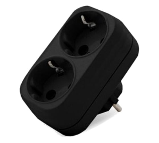 Изображение товара UNIVersal Разветвитель 2гнезда, с заземлением, плоский черный 16А 250В (еврослот) 1933