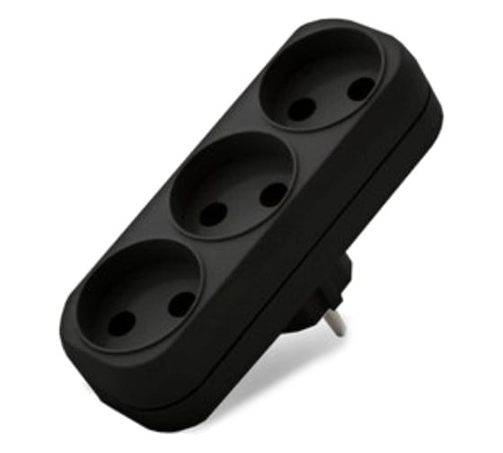 Изображение товара UNIVersal Разветвитель 3гнезда, без заземления плоский черный 10А 250В (еврослот) 1934
