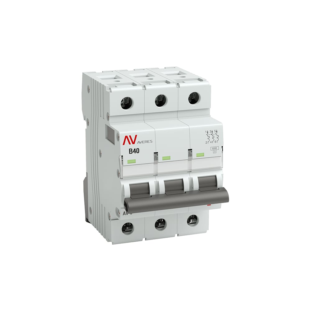 Изображение товара Автоматический выключатель EKF AV-10, 3P, 40A, 10kA, модульный, IP20