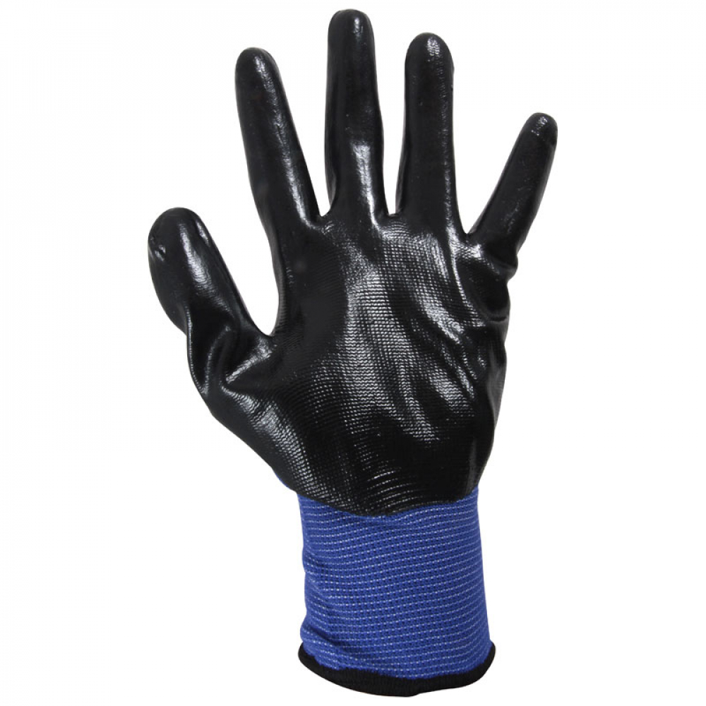 фото Хозяйственные перчатки с нитриловым покрытием park el-n126, размер 9/l, цвет синий/черный, 001058