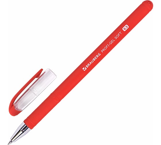 Изображение товара Ручка гелевая BRAUBERG Profi-Gel Soft, Красная, линия письма 0,4 мм, стандартный наконечник 0,5 мм, прорезиненный корпус Soft-touch 12 штук 144131
