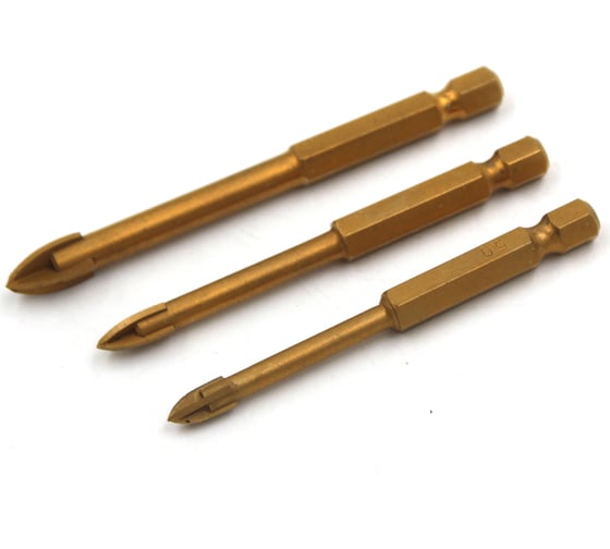 Изображение товара Сверло по стеклу и керамике 4 резца набор 3 шт, 5/6/8 мм, TiN, YG6X Kubis 07-01-2003