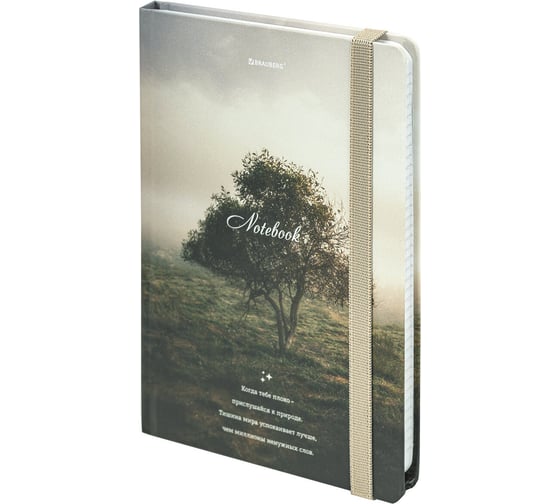 Изображение товара Блокнот с резинкой BRAUBERG в клетку 96 л., А5 145x203 мм, твердая обложка, Nature 115534