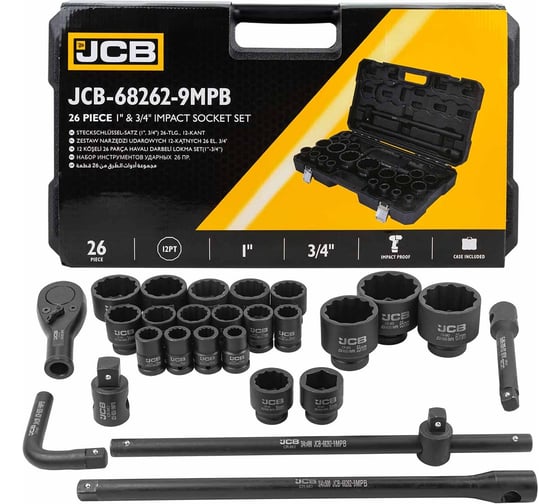 Изображение товара Набор инструментов ударных JCB 26пр, 3/4", 1" (12гр.) JCB-68262-9MPB(59044)