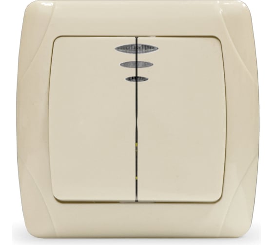 Изображение товара Выключатель UNIVersal двухклавишный с подсветкой серия "Маргарита", с/у, 10А, 220В, слоновая кость (ivory) (еврослот) М0123-I