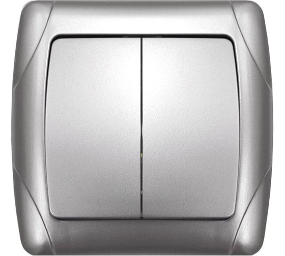 Изображение товара Выключатель UNIVersal двухклавишный серия "Маргарита", с/у, 10А, 220В, серебро (еврослот) М0023-S