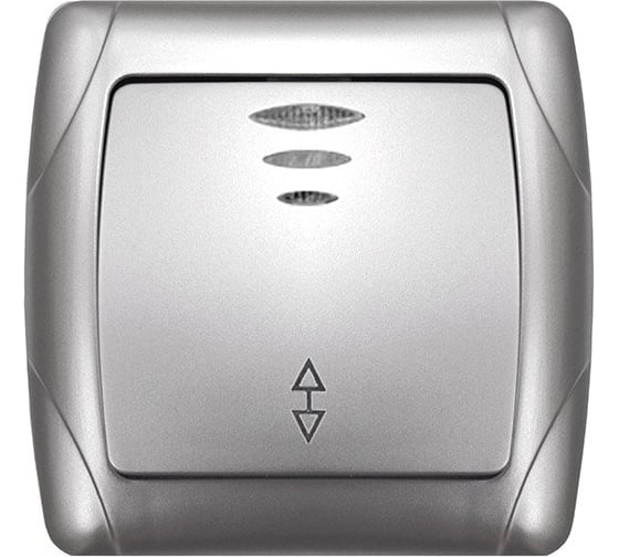 Изображение товара Выключатель UNIVersal проходной одноклавишный с подсветкой серия "Маргарита", с/у, 10А, 220В, серебро (еврослот) М0125-S