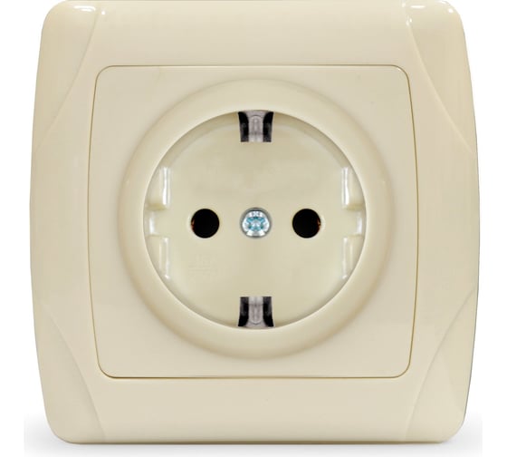 Изображение товара Розетка UNIVersal одноместная серия "Маргарита" с/з, с/у, 16А, 220В, слоновая кость (ivory) (еврослот) М0028-I