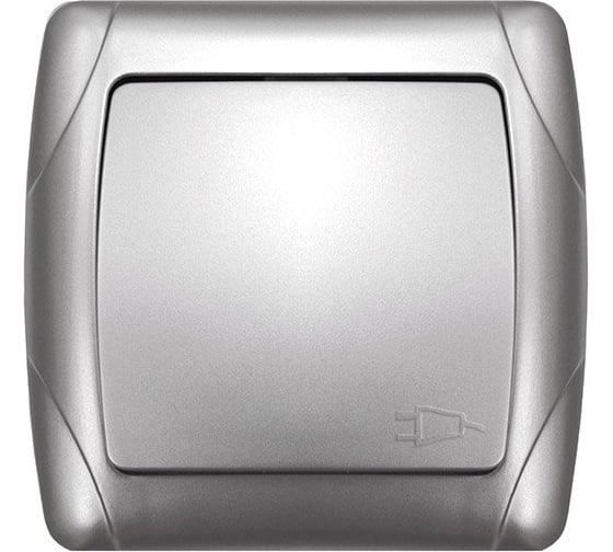 Изображение товара Розетка UNIVersal одноместная с крышкой серия "Маргарита" с/з, с/у, 16А, 220В, серебро (еврослот) М0029-S