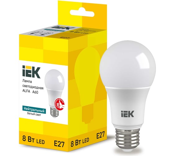 Изображение товара Лампа IEK LED ALFA A60 груша 8Вт 230В 4000К E27 LLA-A60-8-230-40-E27