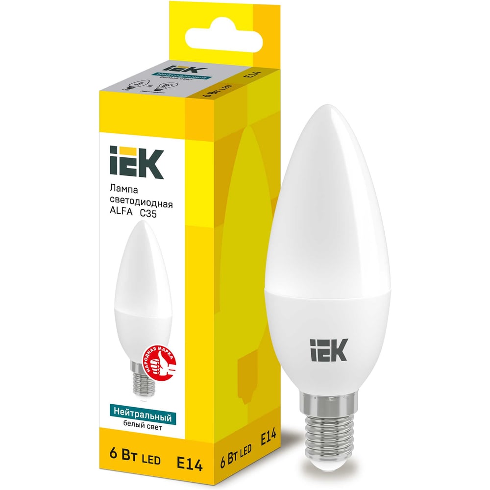 Лампа IEK LED ALFA C35 свеча 6Вт 230В 4000К E14 LLA-C35-6-230-40-E14