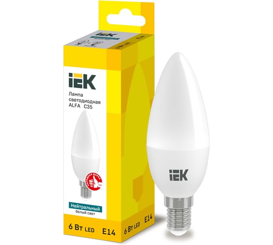Изображение товара Лампа IEK LED ALFA C35 свеча 6Вт 230В 4000К E14 LLA-C35-6-230-40-E14