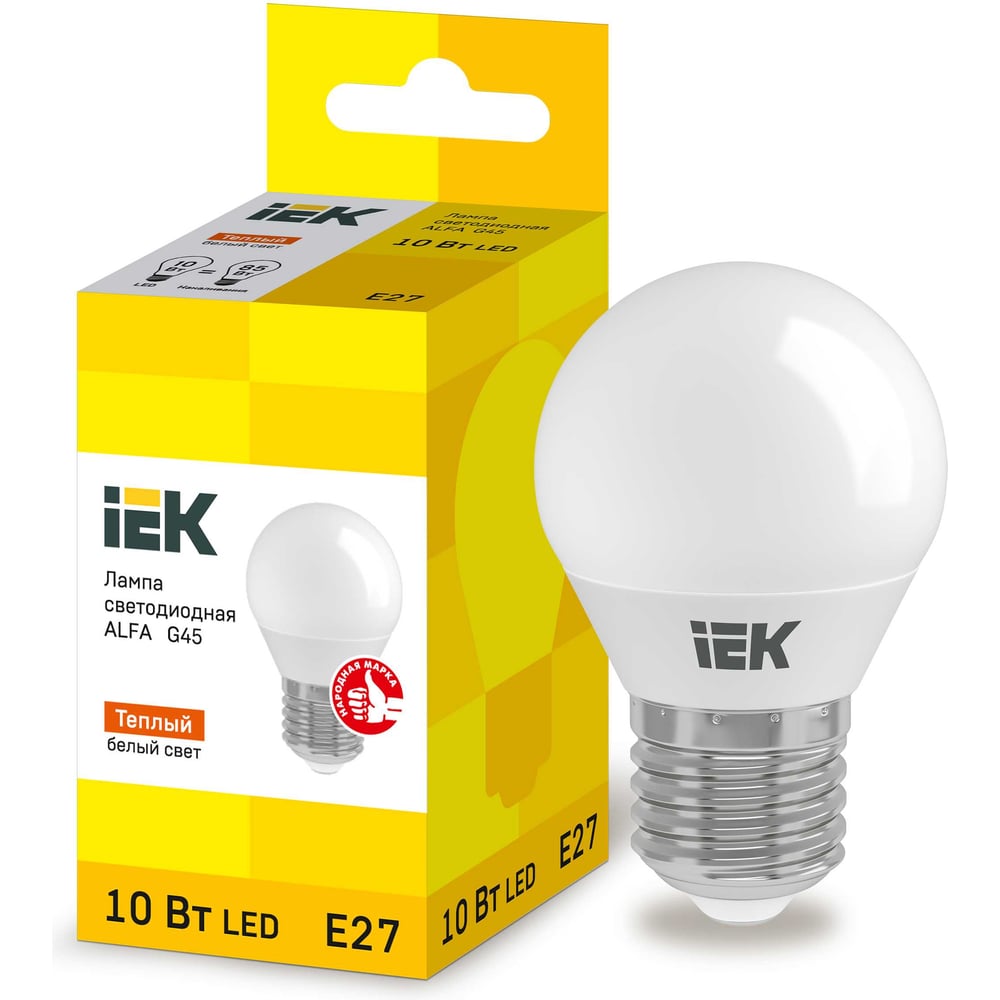 Изображение товара Лампа IEK LED ALFA G45 шар 10Вт 230В 3000К E27 LLA-G45-10-230-30-E27 Изображение товара Лампа IEK LED ALFA G45 шар 10Вт 230В 3000К E27 LLA-G45-10-230-30-E27