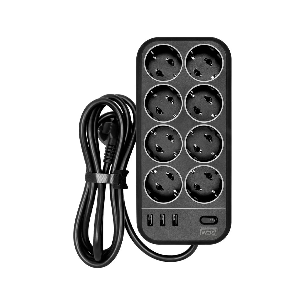 Изображение товара Сетевой фильтр POWERCOM SP-08 USB03AB на 8 розеток с USB-портами