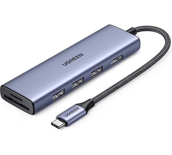 Изображение товара Адаптер Ugreen CM511 Revodok 6-in-1 USB-C to HDMI&USB 3.0*3 & SD/TF Adapter цвет: серый 20956A