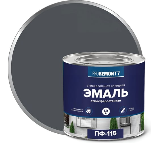 Изображение товара Эмаль Proremontt ПФ-115 Антрацит RAL 7016 1,9 кг 9591478 ЛА-00003056
