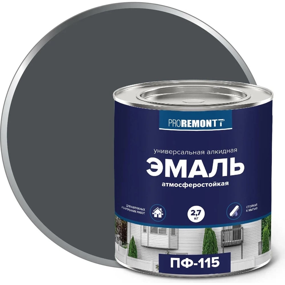 Эмаль Proremontt ПФ-115 Антрацит RAL 7016 2,7 кг 9591479 ЛА-00003057