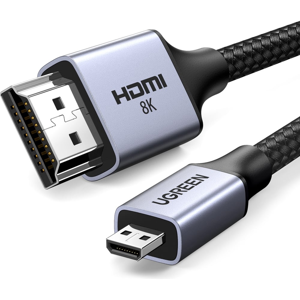 Изображение товара UGREEN HD164 (15516) Micro HDMI to HDMI 8K Cable 1м серый