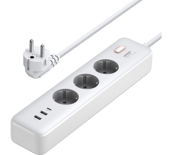 Изображение товара Сетевой фильтр (удлинитель) Ugreen CD286 с розетками 30W 3AC Power Strip with Master Switch (2A1C) EU цвет: белый 25357